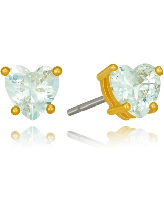 Cubic Zirconia Heart Birthstone Stud Earrings 24k Gold Plated