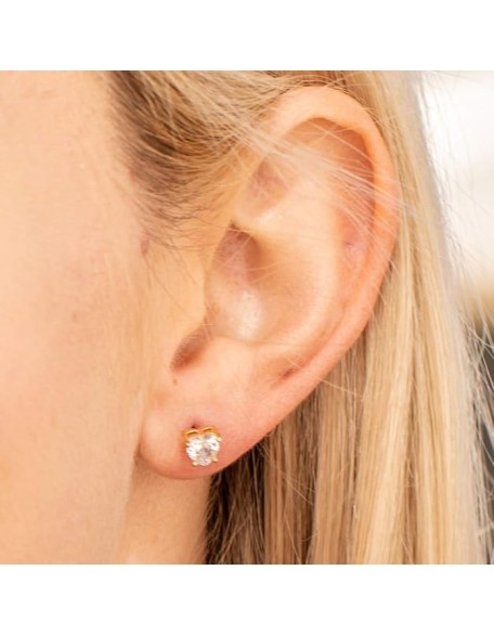 Cubic Zirconia Heart Birthstone Stud Earrings 24k Gold Plated