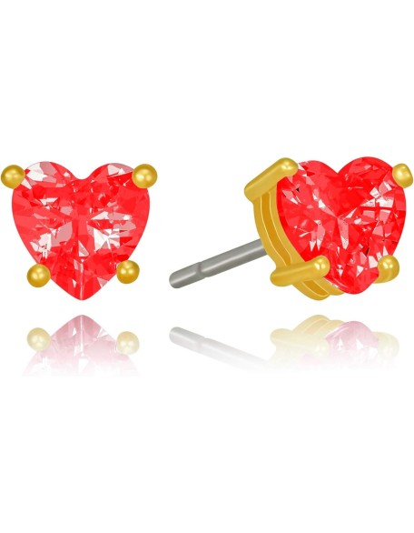 Cubic Zirconia Heart Birthstone Stud Earrings 24k Gold Plated