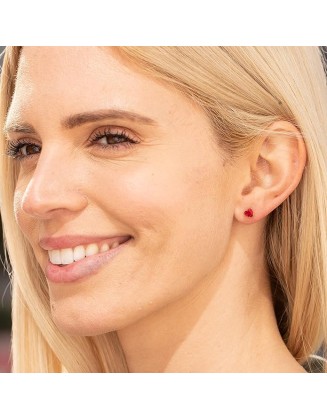 Cubic Zirconia Heart Birthstone Stud Earrings 24k Gold Plated