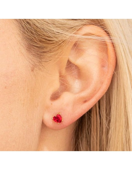 Cubic Zirconia Heart Birthstone Stud Earrings 24k Gold Plated