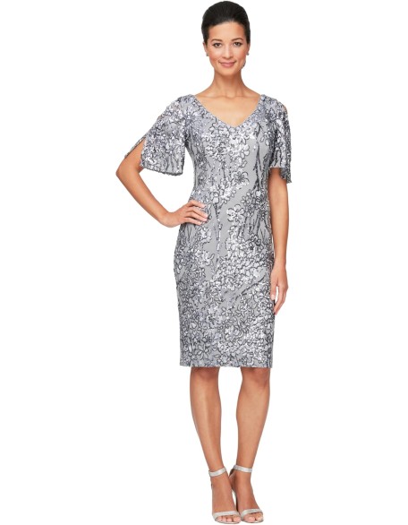 Women's Short Cold Shoulder Flutter Sleeve Dress (Petite Regular)