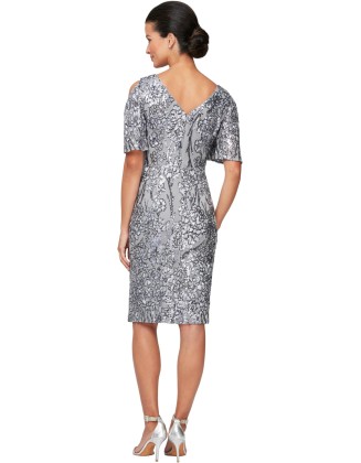Women's Short Cold Shoulder Flutter Sleeve Dress (Petite Regular)