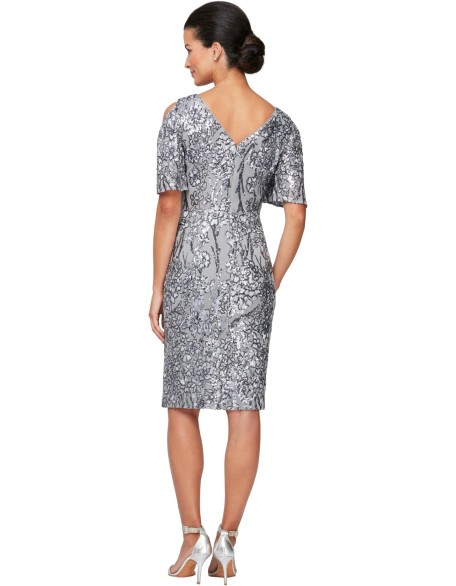 Women's Short Cold Shoulder Flutter Sleeve Dress (Petite Regular)