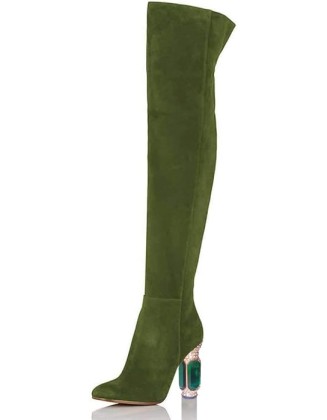 Women Over The Knee Chunky High Heels Stretch Thigh High Zipper Long Boot Winter Warm Shoes 4-15 US