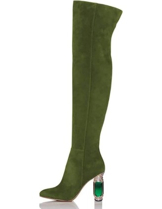 Women Over The Knee Chunky High Heels Stretch Thigh High Zipper Long Boot Winter Warm Shoes 4-15 US