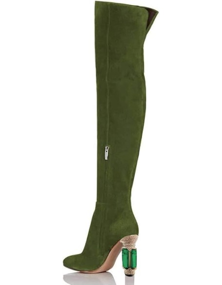 Women Over The Knee Chunky High Heels Stretch Thigh High Zipper Long Boot Winter Warm Shoes 4-15 US