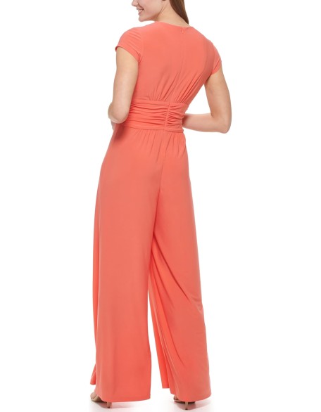 Womens Short Sleeve V-neck Twist Front Summer Jumpsuit