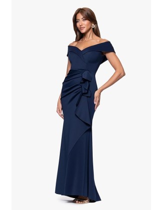 Women's Long Off Shoulder Sweetheart Neck Side Ruffle Gown (Reg and Petite)