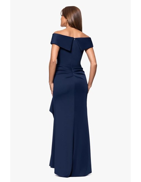 Women's Long Off Shoulder Sweetheart Neck Side Ruffle Gown (Reg and Petite)
