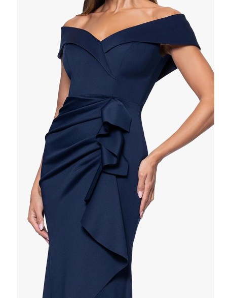Women's Long Off Shoulder Sweetheart Neck Side Ruffle Gown (Reg and Petite)