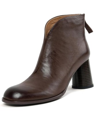 Women's Square Toe Handmade Platform Chunky Heels Genuine Leather Zip Up Chic Knee High Boots