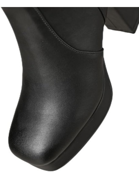 Women's Square Toe Handmade Platform Chunky Heels Genuine Leather Zip Up Chic Knee High Boots