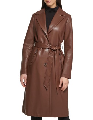 Women's Leather & Faux Fur Belted Trench Coat