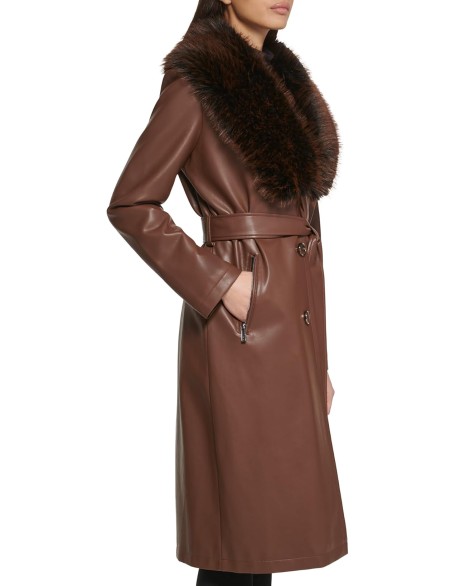 Women's Leather & Faux Fur Belted Trench Coat