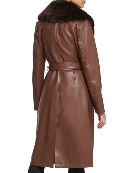Women's Leather & Faux Fur Belted Trench Coat