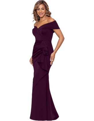 Women's Long Off Shoulder Sweetheart Neck Side Ruffle Gown