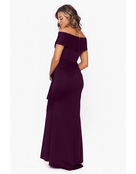 Women's Long Off Shoulder Sweetheart Neck Side Ruffle Gown