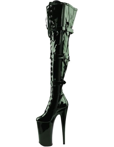 Women Ultra High Platform Lace Up Cone High Heel Over the Knee Boots Zipper Buckled Strappy Thigh High Boots Party Dress Shoes Size 4-16 US