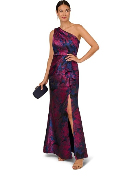 Women's One Shoulder Jacquard Gown