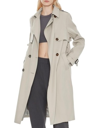 Women's Long Trench Coat Double-Breasted Classic Lapel Overcoat with Belt