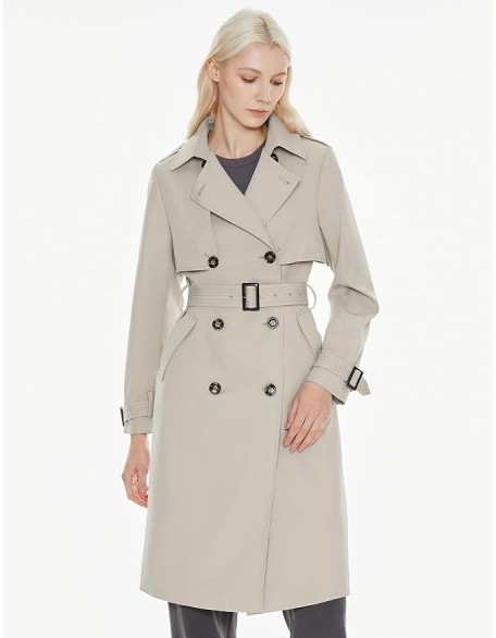 Women's Long Trench Coat Double-Breasted Classic Lapel Overcoat with Belt
