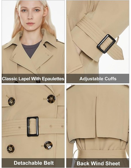 Women's Long Trench Coat Double-Breasted Classic Lapel Overcoat with Belt