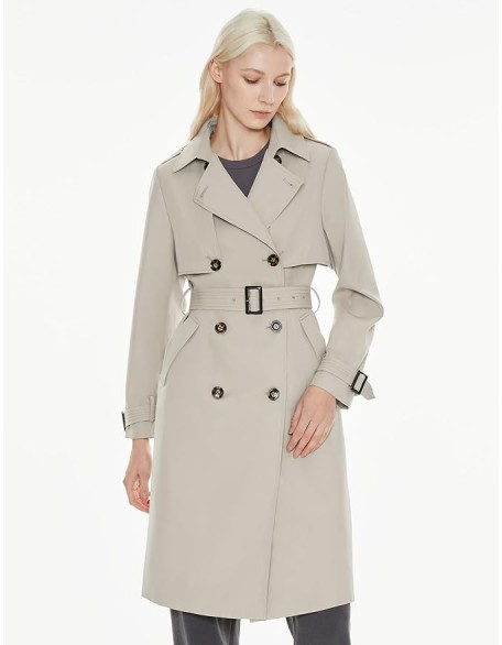 Women's Long Trench Coat Double-Breasted Classic Lapel Overcoat with Belt