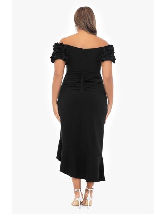 Women's Size Off The Shoulder Ruffle Sleeve Midi Dress (Plus)