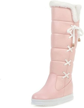 Women's Winter Warm Knee High Snow Boots - Lace up Hidden Wedge Platform Boots