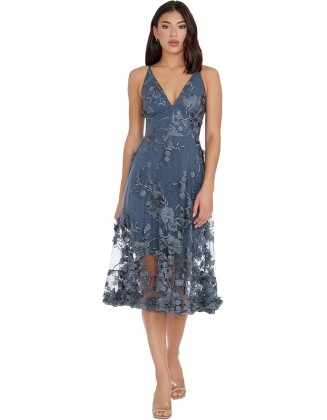 Women's Audrey Spaghetti Strap Midi A-line 3D Floral Dress