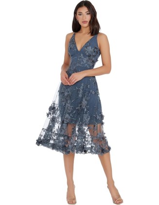 Women's Audrey Spaghetti Strap Midi A-line 3D Floral Dress
