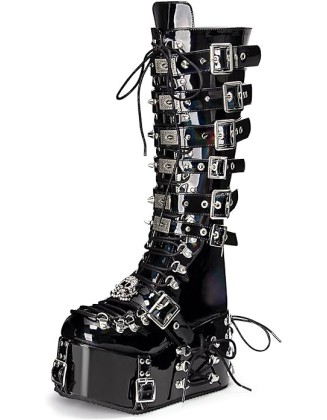 Women Holographic Punk Rivet Goth Platform Boots