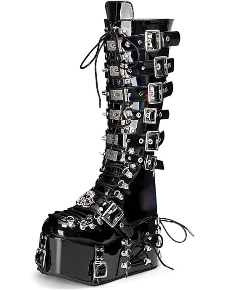 Women Holographic Punk Rivet Goth Platform Boots