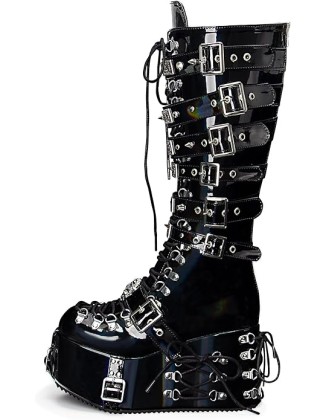 Women Holographic Punk Rivet Goth Platform Boots