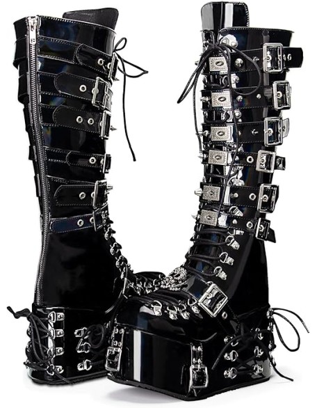 Women Holographic Punk Rivet Goth Platform Boots