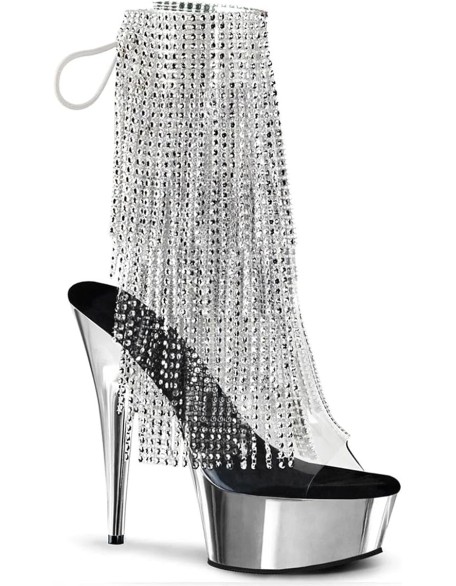 15CM Large Rhinestone Tassel Slim Heel Nightclub High Heels Electroplated Waterproof Platform Steel Pipe Dance Short Boots