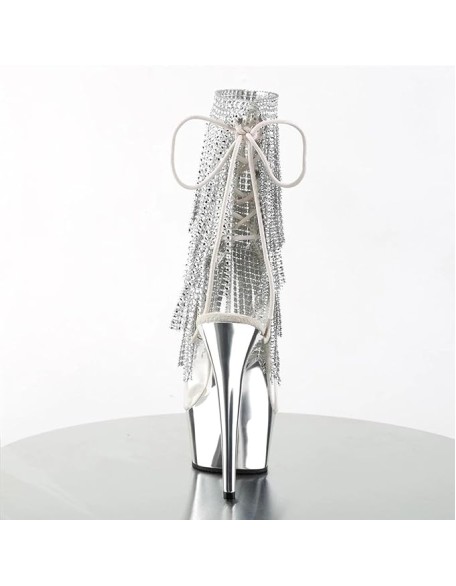 15CM Large Rhinestone Tassel Slim Heel Nightclub High Heels Electroplated Waterproof Platform Steel Pipe Dance Short Boots
