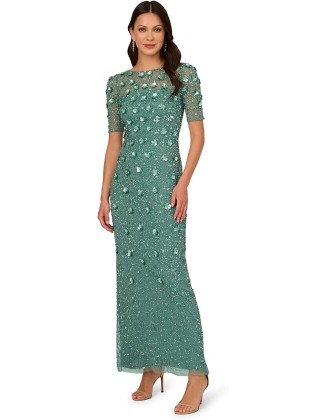 Women's Beaded Long 3D Floral Dress