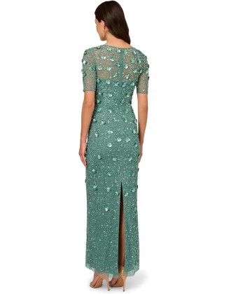 Women's Beaded Long 3D Floral Dress