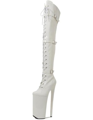 denova's Women's Patent 10in Very High Heel Platform Pole Dance Over-The-Knee Thigh High Boot with Zipper