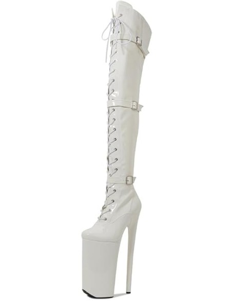 denova's Women's Patent 10in Very High Heel Platform Pole Dance Over-The-Knee Thigh High Boot with Zipper