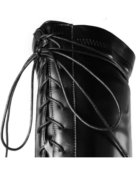 Thigh High Boots for Women Sexy Round Toe Dance Party PU Leather Chunky Heels Side Zipper Cross Strap Big Size Over The Knee High Boots Platform Shoes