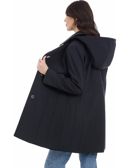 Women's Single Breasted Raincoat with Detachable Hood