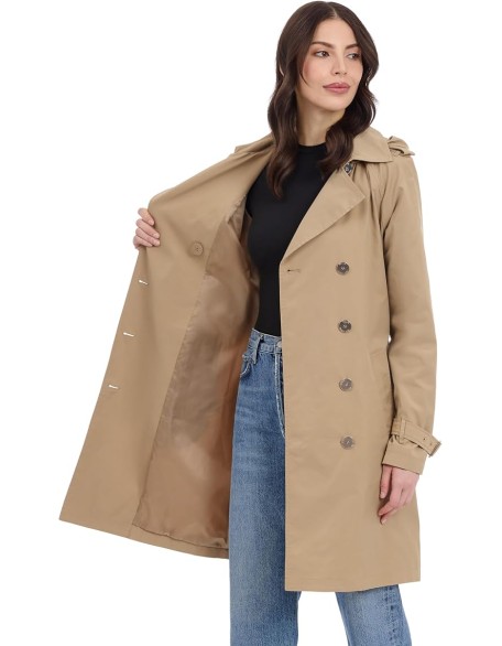 Women's Double Button Trenchcoat with Detachable Hood