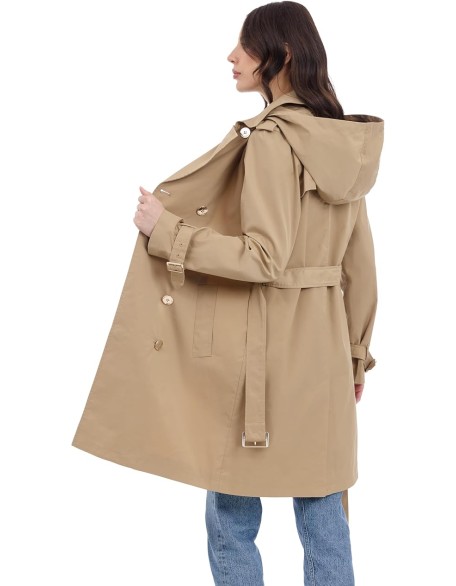 Women's Double Button Trenchcoat with Detachable Hood
