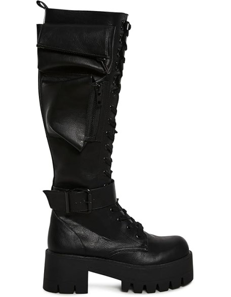 Obsidian Pocket Combat Boots by Current Mood – Knee High Vegan Leather Combat Boots for Edgy Style