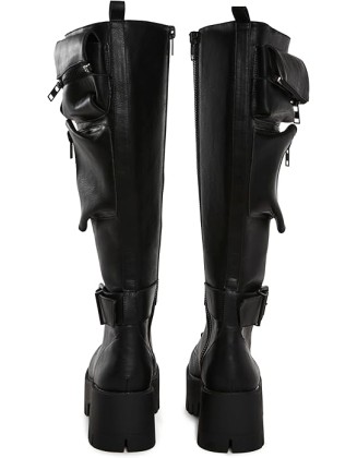 Obsidian Pocket Combat Boots by Current Mood – Knee High Vegan Leather Combat Boots for Edgy Style