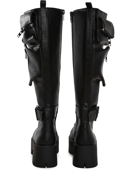 Obsidian Pocket Combat Boots by Current Mood – Knee High Vegan Leather Combat Boots for Edgy Style