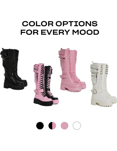Obsidian Pocket Combat Boots by Current Mood – Knee High Vegan Leather Combat Boots for Edgy Style